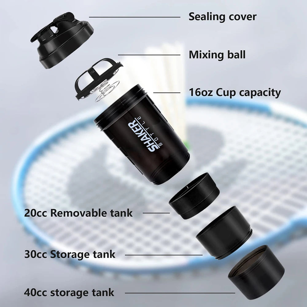 3 Layers Shaker Protein Bottle Powder Shake Cup Large Capacity Water Bottle Mixing Cup Body Building Exercise Mixing Bottle