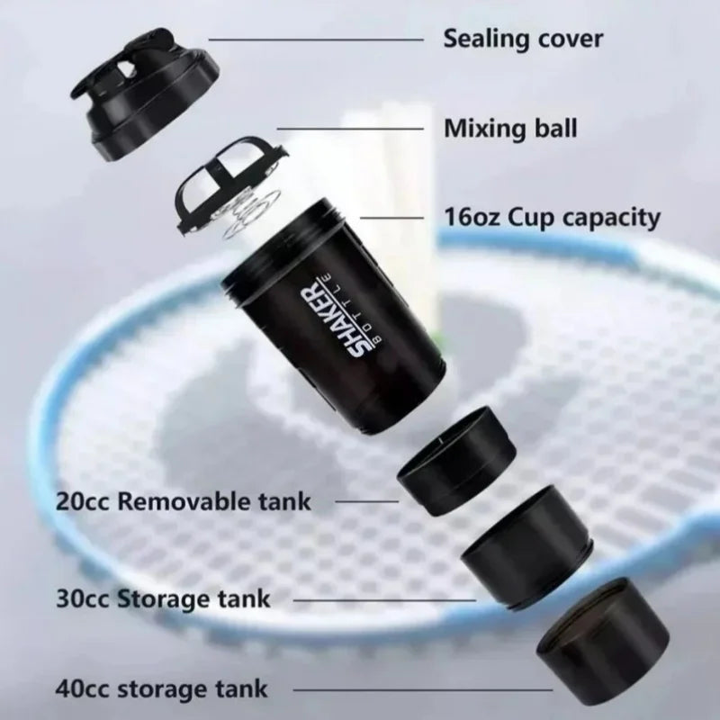 3 Layers Shaker Protein Bottle Powder Shake Cup Large Capacity Water Bottle Mixing Cup Body Building Exercise Mixing Bottle