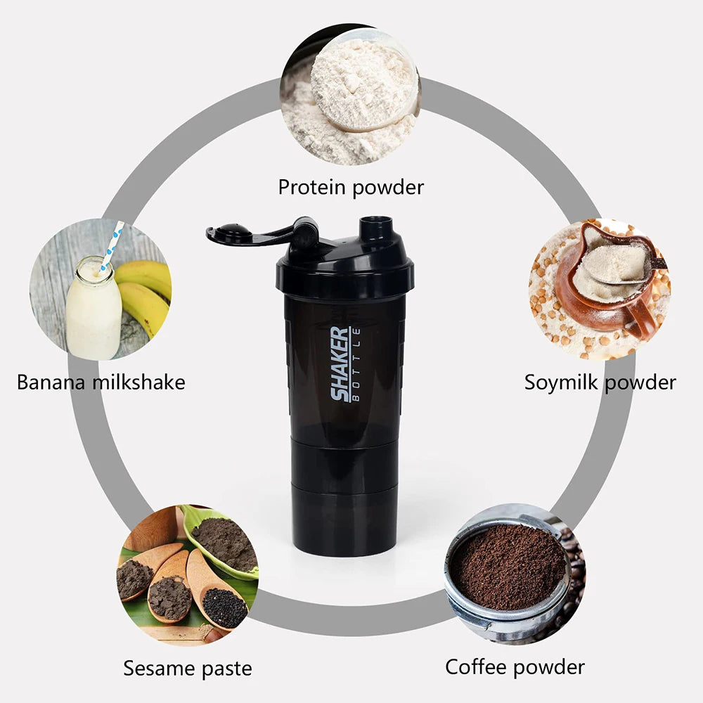 3 Layers Shaker Protein Bottle Powder Shake Cup Large Capacity Water Bottle Mixing Cup Body Building Exercise Mixing Bottle