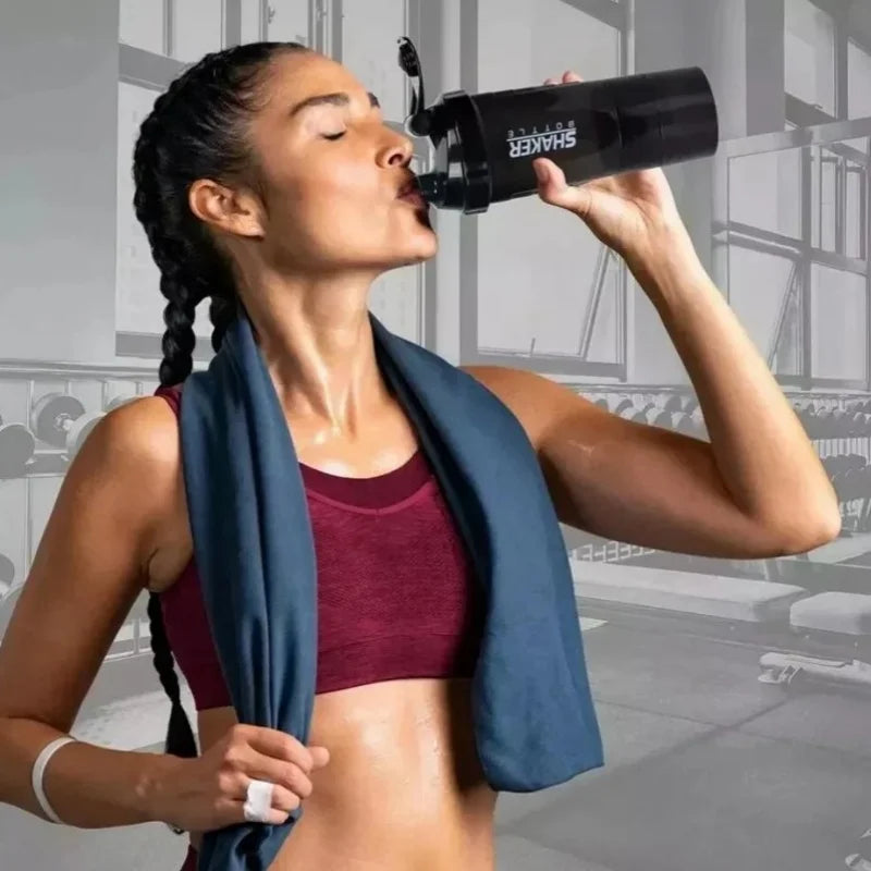 3 Layers Shaker Protein Bottle Powder Shake Cup Large Capacity Water Bottle Mixing Cup Body Building Exercise Mixing Bottle